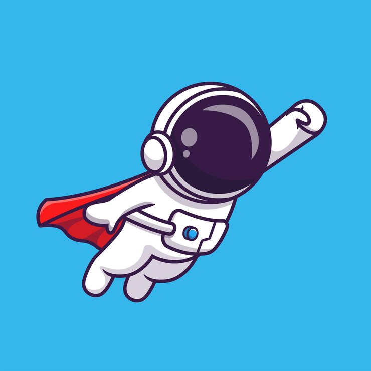 Vector Gratis ilustrasi vektor kartun terbang superhero astronot lucu teknologi sains terisolasi datar