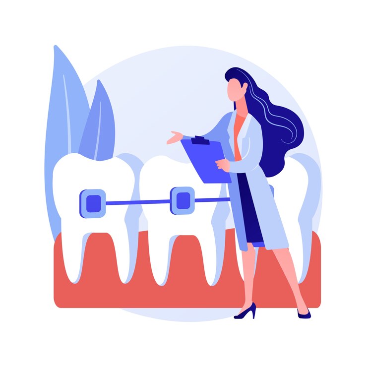 Vector Gratis ilustrasi vektor konsep abstrak layanan ortodonti. departemen klinik ortodonti, kedokteran gigi keluarga, alat gigi, kebersihan mulut, pusat gigi, metafora abstrak layanan stomatologi.