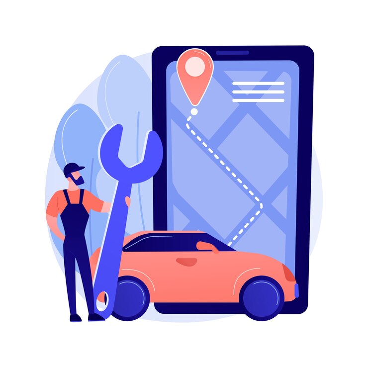 Vector Gratis ilustrasi vektor konsep abstrak layanan pinggir jalan. bantuan pinggir jalan, penyedia layanan mobil, kerusakan truk, perbaikan mekanis, derek kendaraan, bantuan profesional untuk metafora abstrak pengemudi.