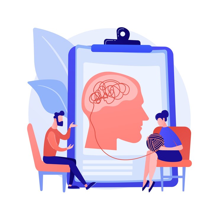 Vector Gratis ilustrasi vektor konsep abstrak psikoterapi. intervensi non farmakologis, konseling verbal, layanan psikoterapi, terapi kognitif perilaku, metafora abstrak sesi pribadi.