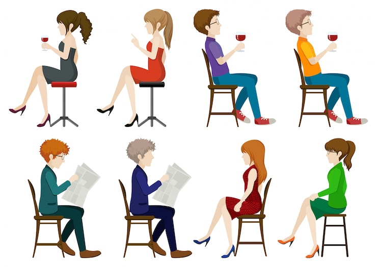Vector Gratis ilustrasi wanita dan pria tanpa wajah duduk di atas latar belakang putih