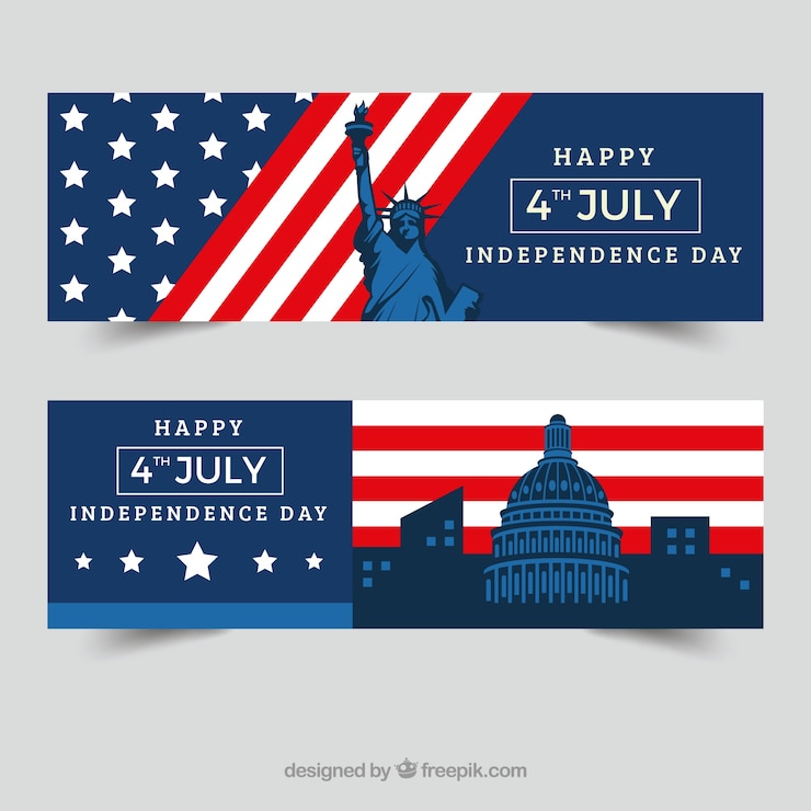 Vector Gratis independence day banners with monuments in flat design