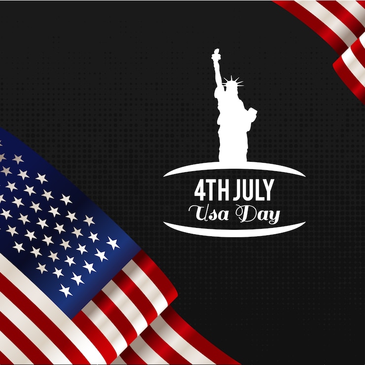 Vector Gratis independence day design with flag and statue of liberty