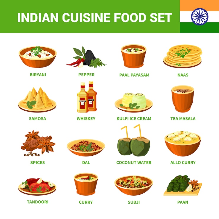 Vector Gratis indian cuisine food set 
