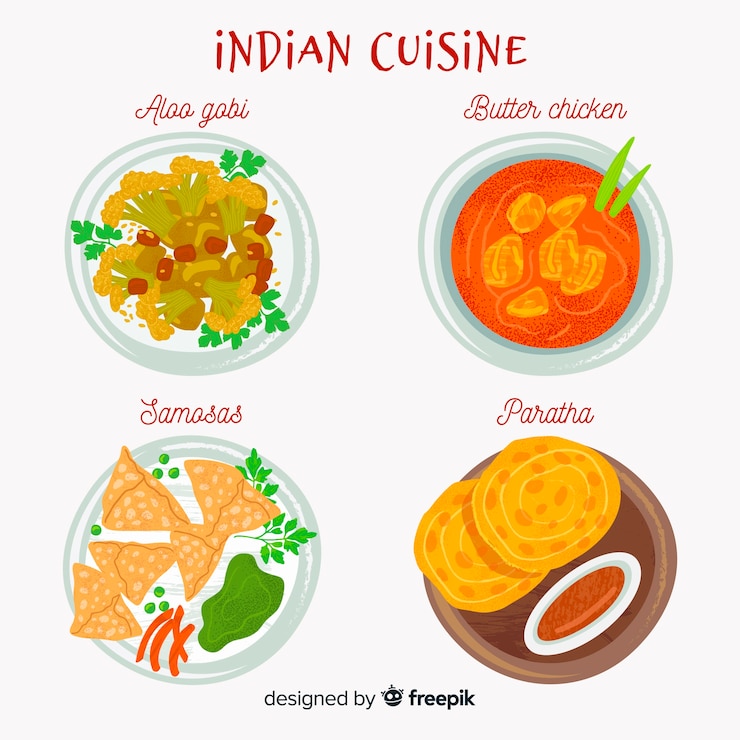 Vector Gratis indian food dishes set