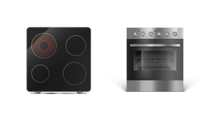 Vector Gratis induction cooking panel with oven, electric stove front and top view
