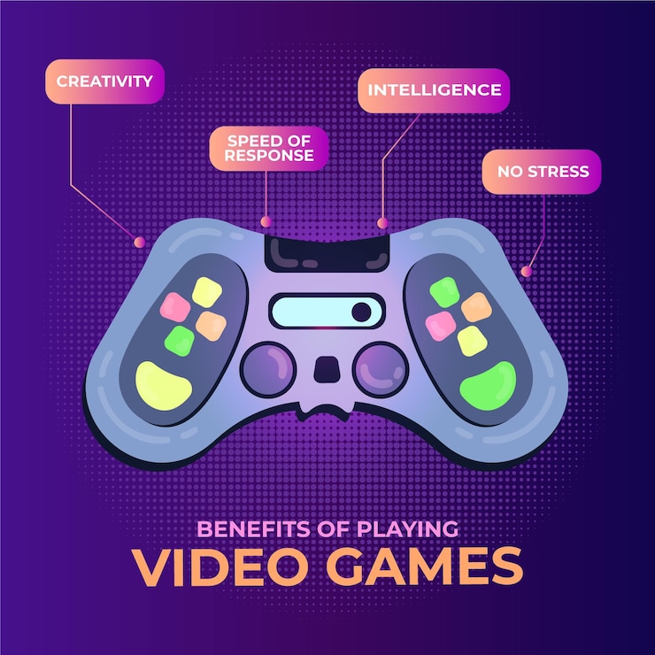 Vector Gratis infographic benefits of playing videogame