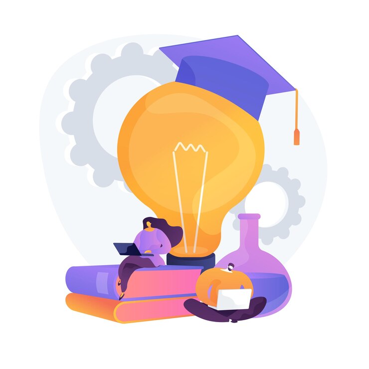 Vector Gratis interesting chemistry facts online searching. self education, exam preparing, internet surfing. man and woman characters browsing scientific website.  