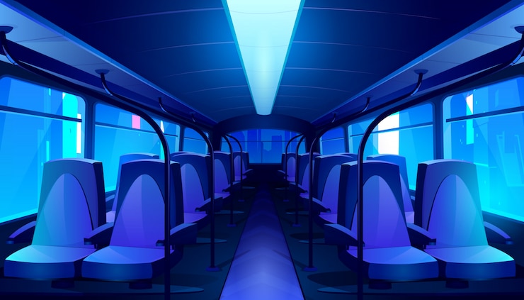 Vector Gratis interior bus kosong di malam hari