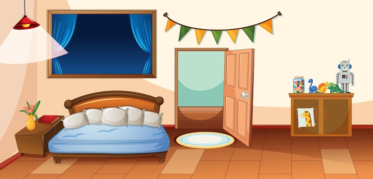 Vector Gratis interior kamar tidur dengan perabotan