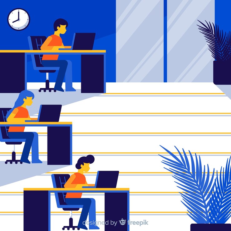 Vector Gratis interior kantor profesional dengan desain datar