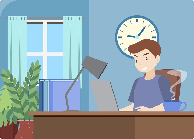 Vector Gratis interior ruang kerja dalam konsep desain datar