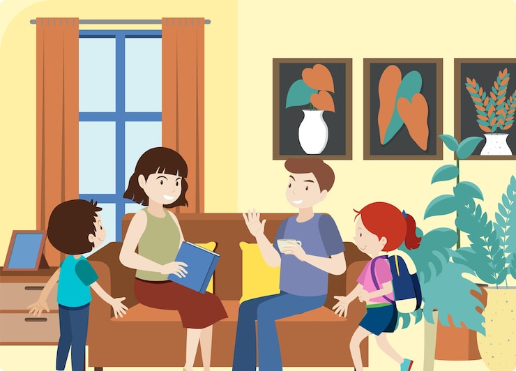 Vector Gratis interior ruang tamu dalam konsep desain datar