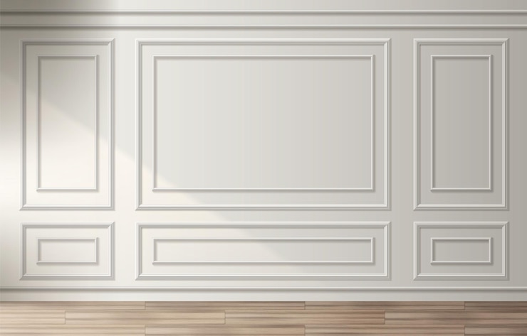 Vector Gratis interior ruangan dengan panel dinding klasik putih