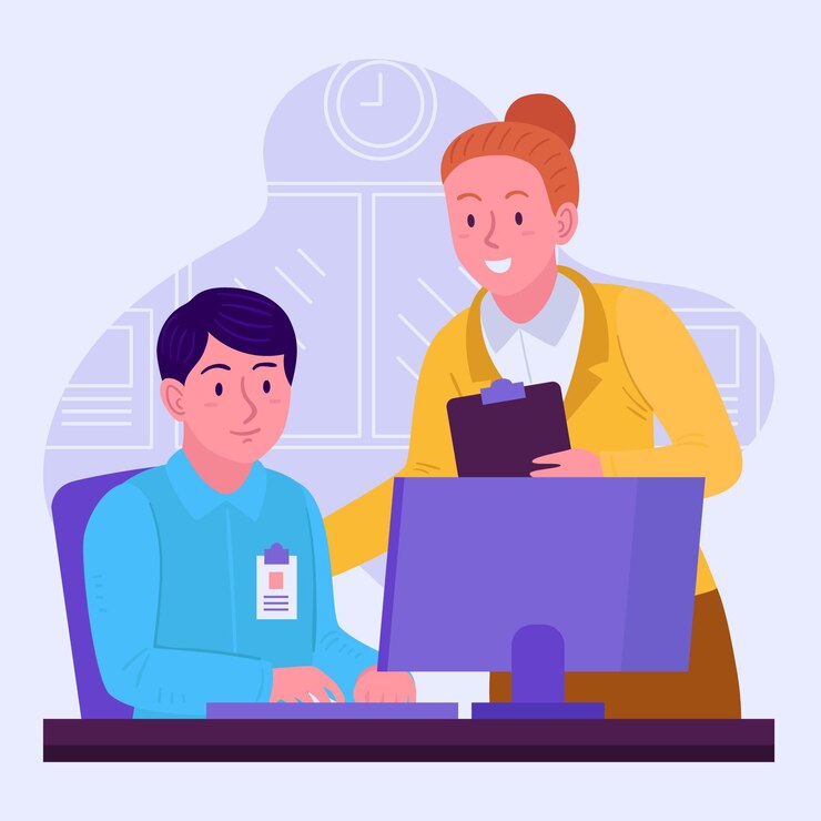 Vector Gratis intern and mentor working at the office
