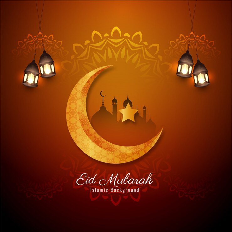 Vector Gratis islamic eid mubarak card with stylish crescent moon