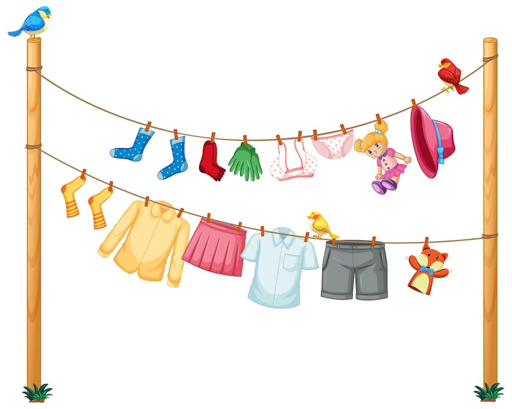 Vector Gratis isolated clothes hanging on clothesline on white background