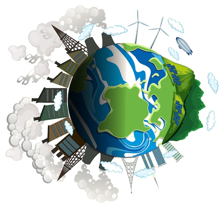Vector Gratis isolated earth sphere beautiful weather vs polluted environment
