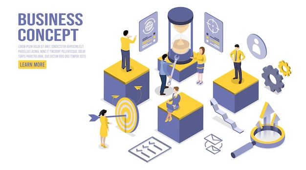 isometric businesswoman lead and present businesspeople for training business plan and goals