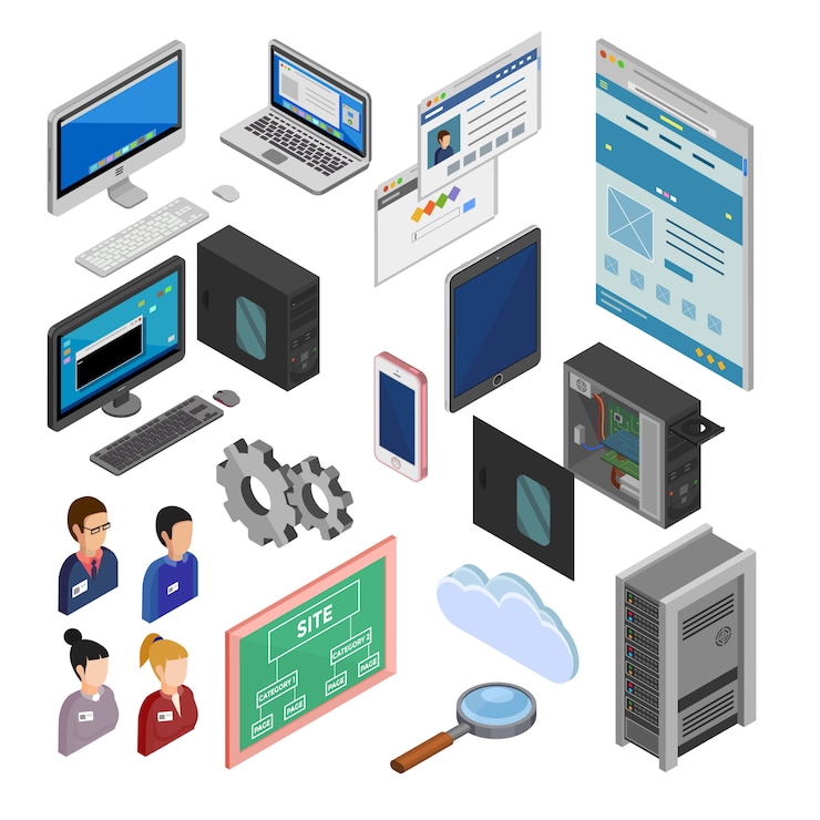 Vector Gratis isometric development icons 