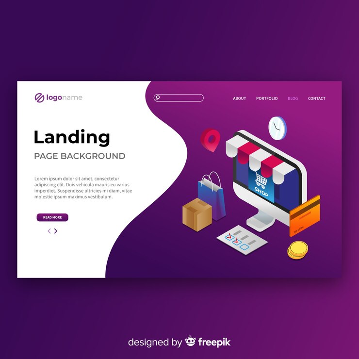 Vector Gratis isometric online shopping landing page template