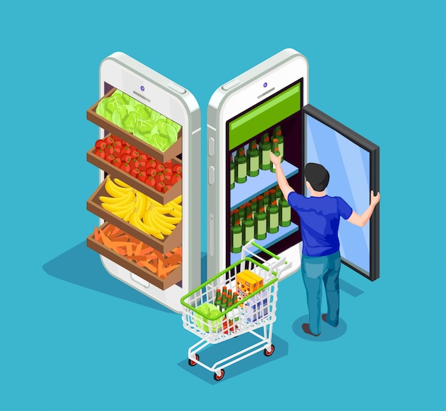 Isometric People Online Shopping