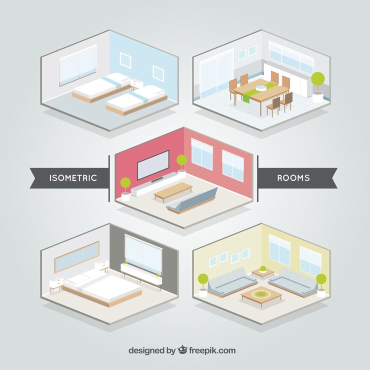 Vector Gratis isometric rooms set