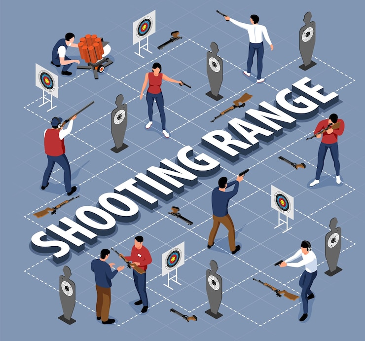 Vector Gratis isometric shooting range flowchart