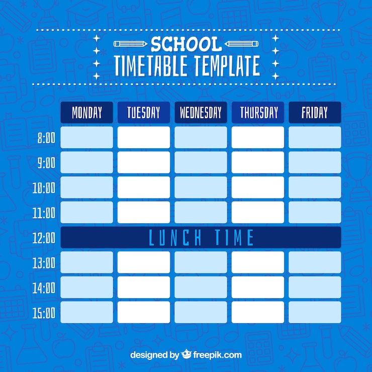 Vector Gratis jadwal pelajaran sekolah biru