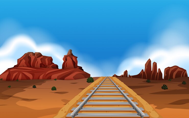Vector Gratis jalur kereta api dengan latar belakang wild west