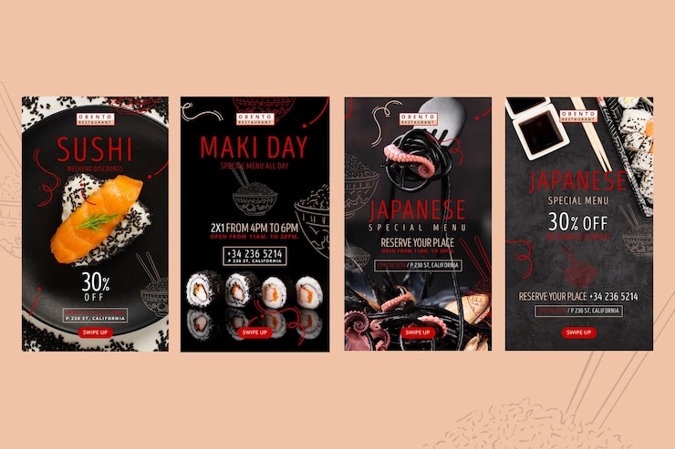Vector Gratis japanese restaurant instagram stories template