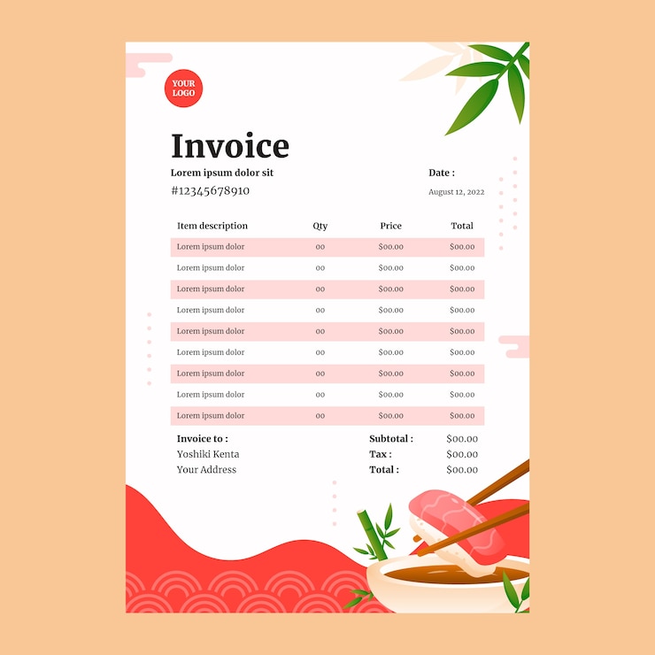 Vector Gratis japanese restaurant invoice