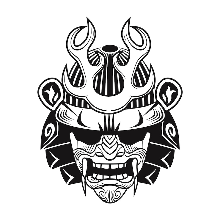 Vector Gratis japanese samurai with black mask. japan warrior flat image. vintage vector illustration