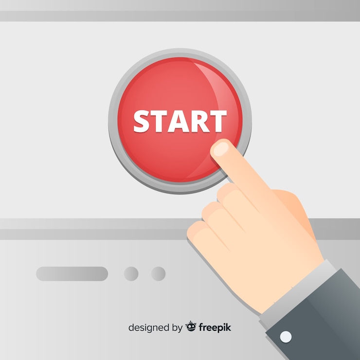 Vector Gratis jari menekan tombol mulai berwarna merah