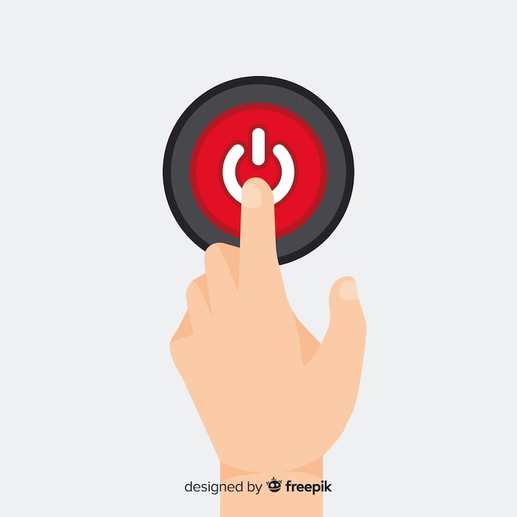 Vector Gratis jari menekan tombol mulai merah dalam gaya datar