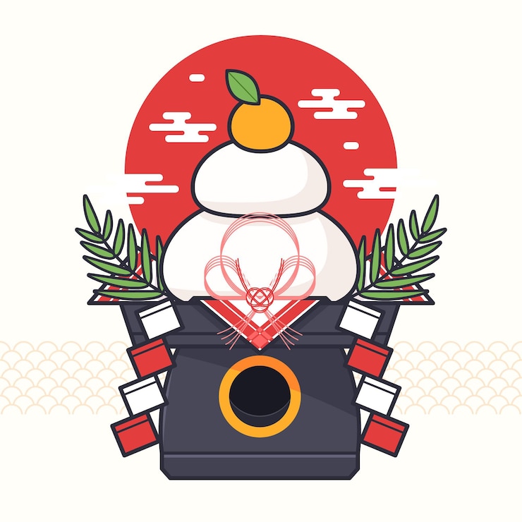 Vector Gratis kagamimochi datar linier