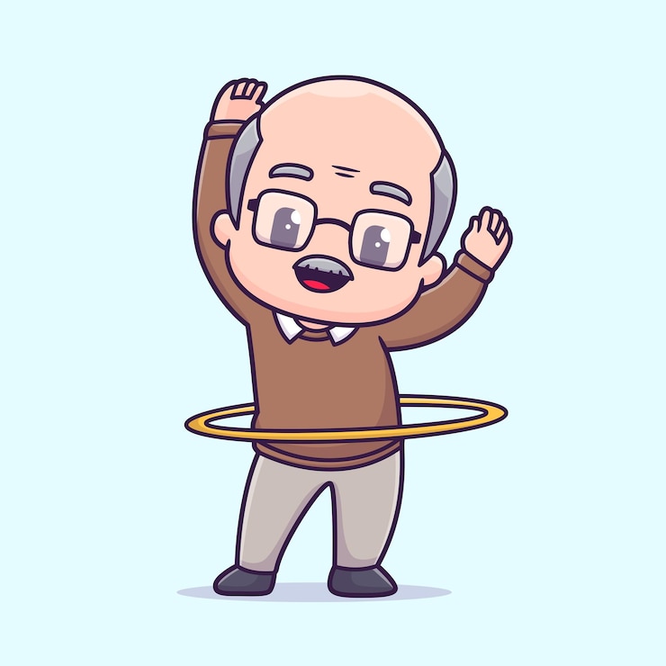 Vector Gratis kakek lucu bermain hula hoop ilustrasi ikon vektor kartun orang ikon olahraga terisolasi datar
