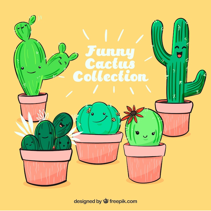 Vector Gratis kaktus lucu dengan gaya gambar tangan