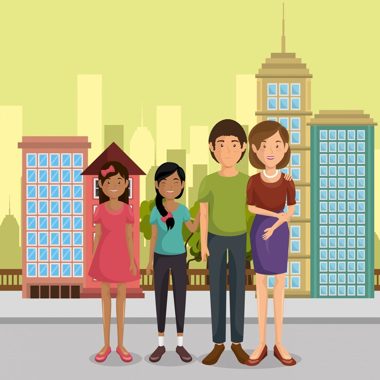 Vector Gratis karakter anggota keluarga di luar ruangan