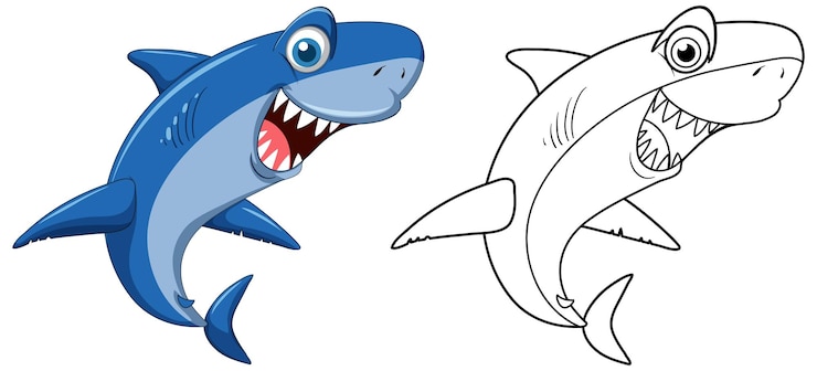 Vector Gratis karakter hewan doodle untuk hiu