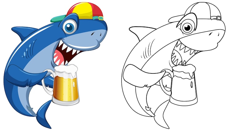Vector Gratis karakter hewan doodle untuk hiu