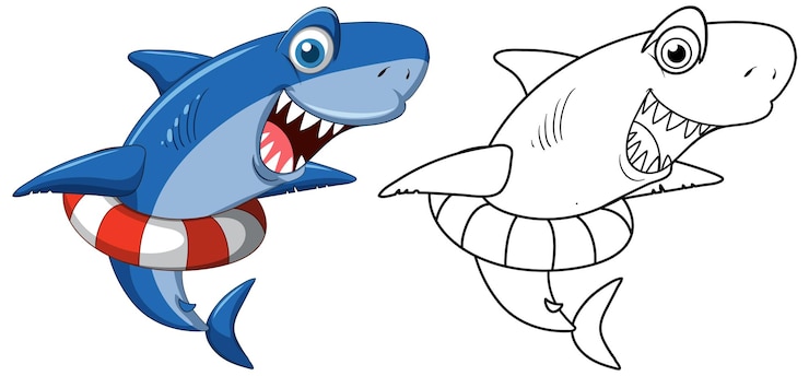 Vector Gratis karakter hewan doodle untuk hiu