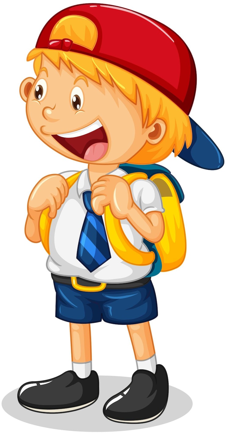 Vector Gratis karakter kartun anak laki-laki kecil mengenakan seragam siswa