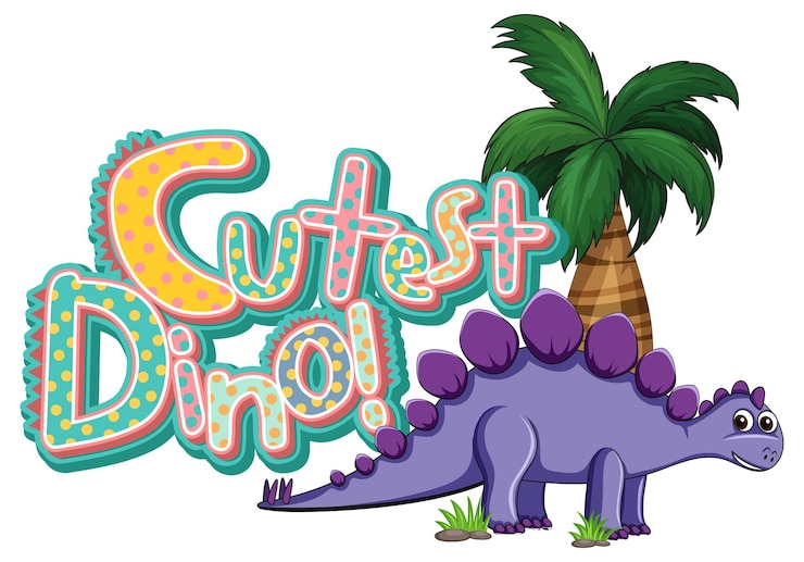 Vector Gratis karakter kartun dinosaurus lucu dengan banner jenis huruf dino terlucu