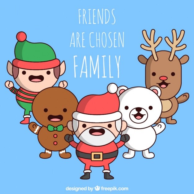 Vector Gratis karakter natal yang bagus dengan frasa teman yang menginspirasi