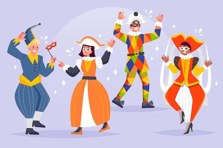 Vector Gratis karakter yang digambar tangan mengenakan kostum karnaval italia