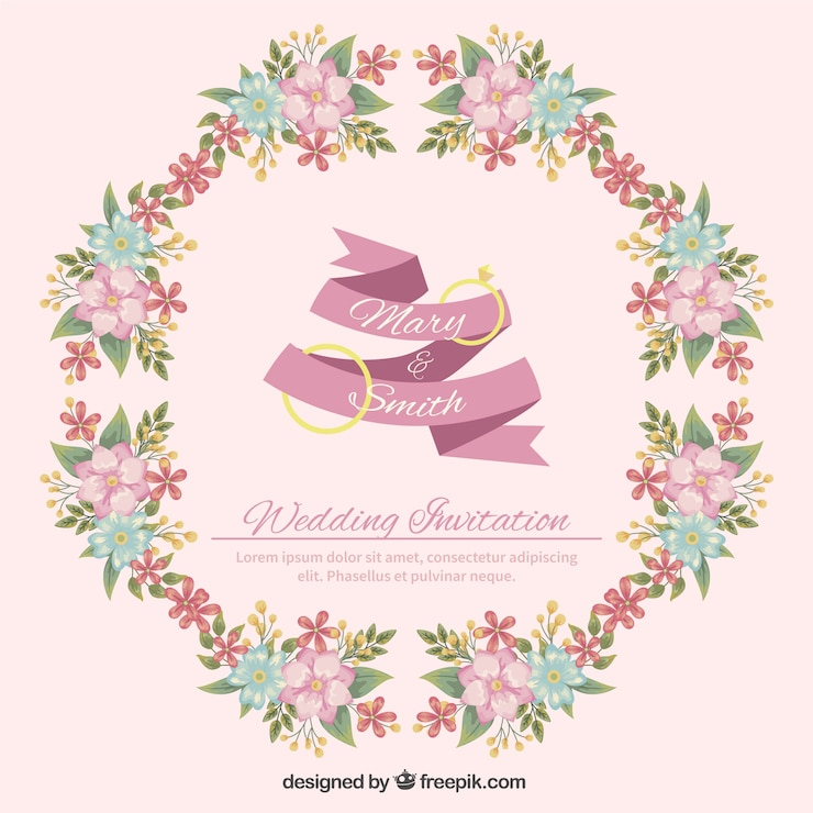 Vector Gratis kartu pernikahan floral dalam gaya vintage