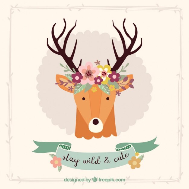 Vector Gratis kartu rusa dekoratif yang indah dengan detail floral