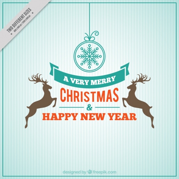 Vector Gratis kartu selamat natal dan tahun baru dengan rusa kutub dalam desain retro