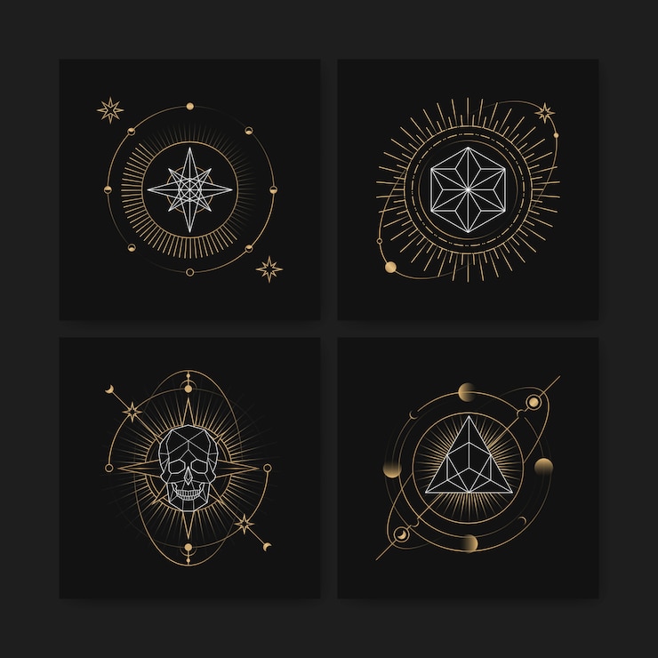 Vector Gratis kartu tarot simbol astrologi geometris
